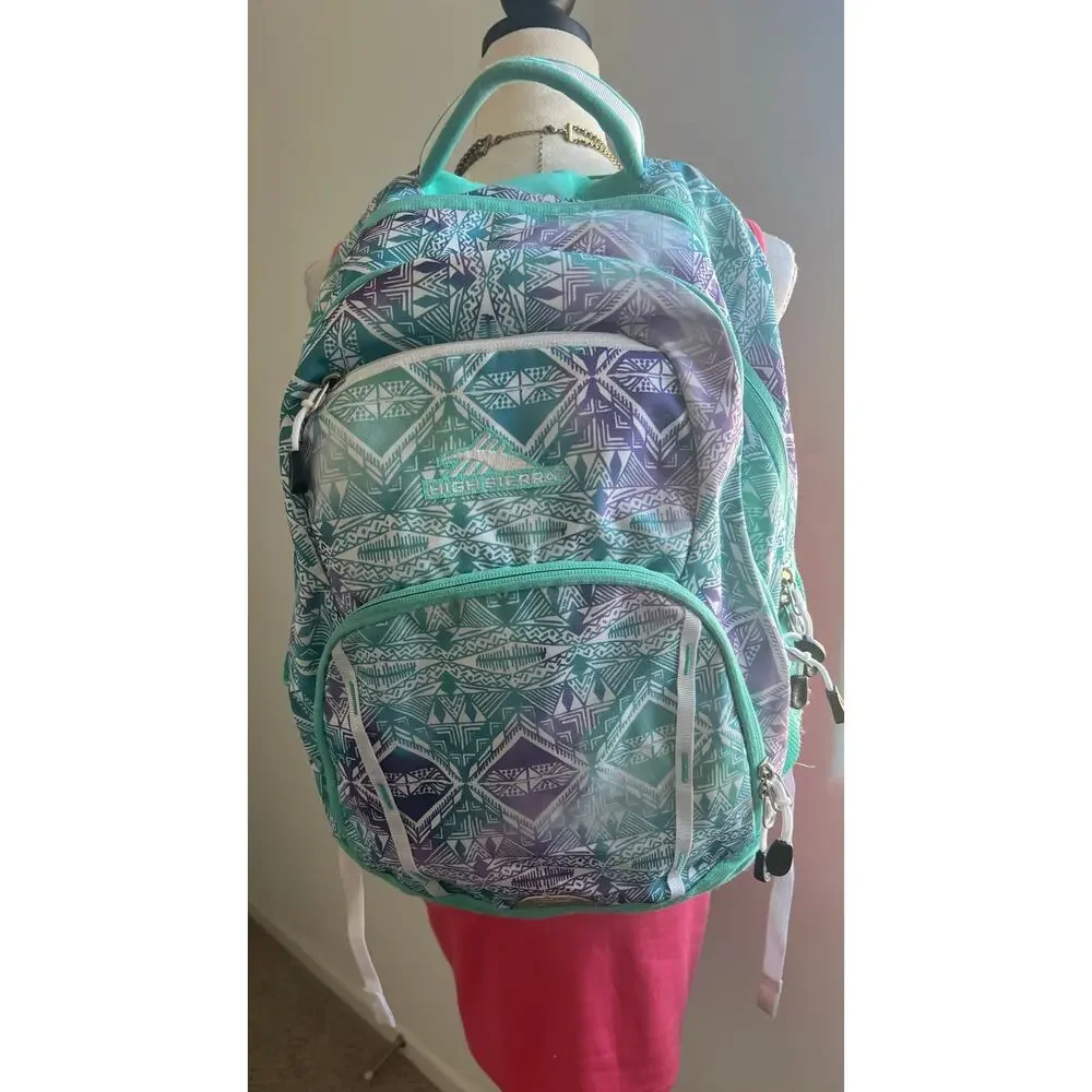 High Sierra Backpack in Aqua Blue Green Purple Hiking School Travel Laptop Gym‎